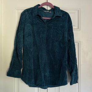 Emerald green velvet courduroy warm over shirt